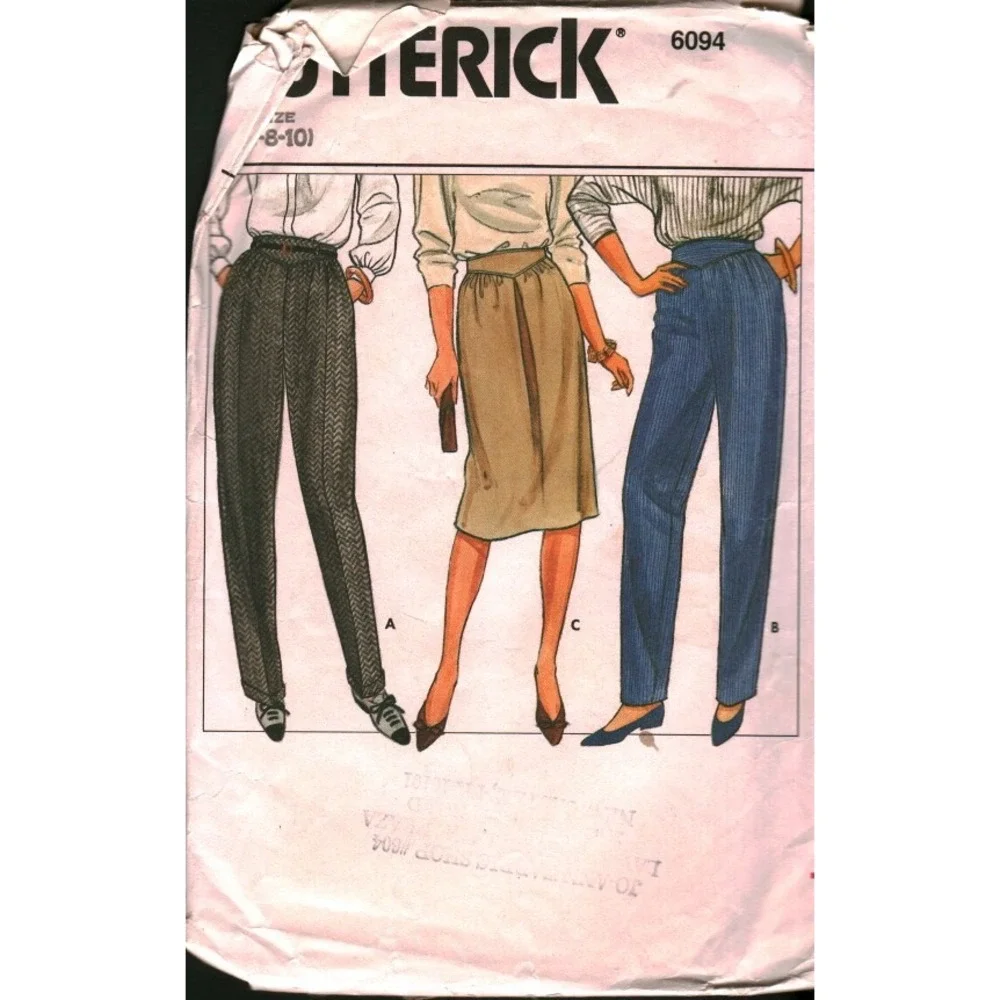 Vintage Butterick 6094 Sewing Pattern Misses Pants and Skirt‎ Size 6 8 10 CUT 10
